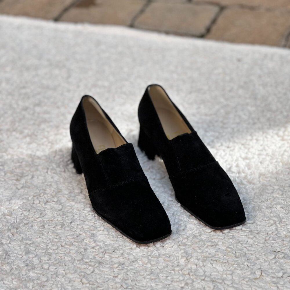 Salvatore Ferragamo ANTELLA 4cm Black Suede Calf Block Heels – Size 6B